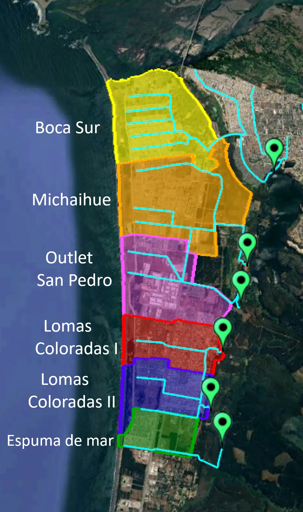 Seis Polígonos Operativos de Evacuación del borde costero de San Pedro de la Paz